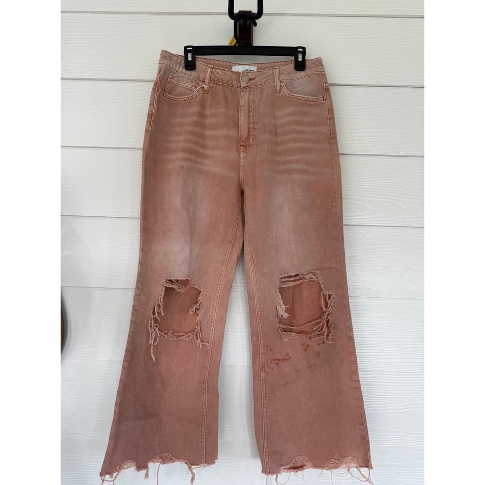 #D- 024- Vervet Pink Distressed Wide Leg High Rise Jeans V2736BM Womens 29 - Picture 2 of 9